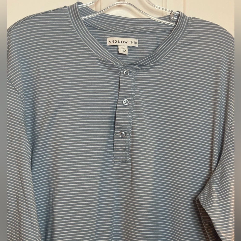 EUC AND NOW THIS Men's Long-Sleeve Light Blue Stripe Henley Shirt size XXL - Picture 2 of 7